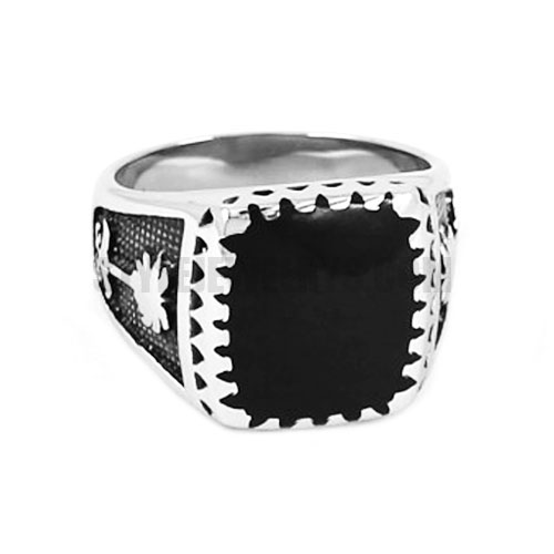Stainless Steel Mens Ring, Color Black Siliver SWR0506 - Click Image to Close